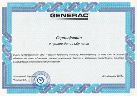 Обучение монтажу и обслуживанию газовых генераторов Generac